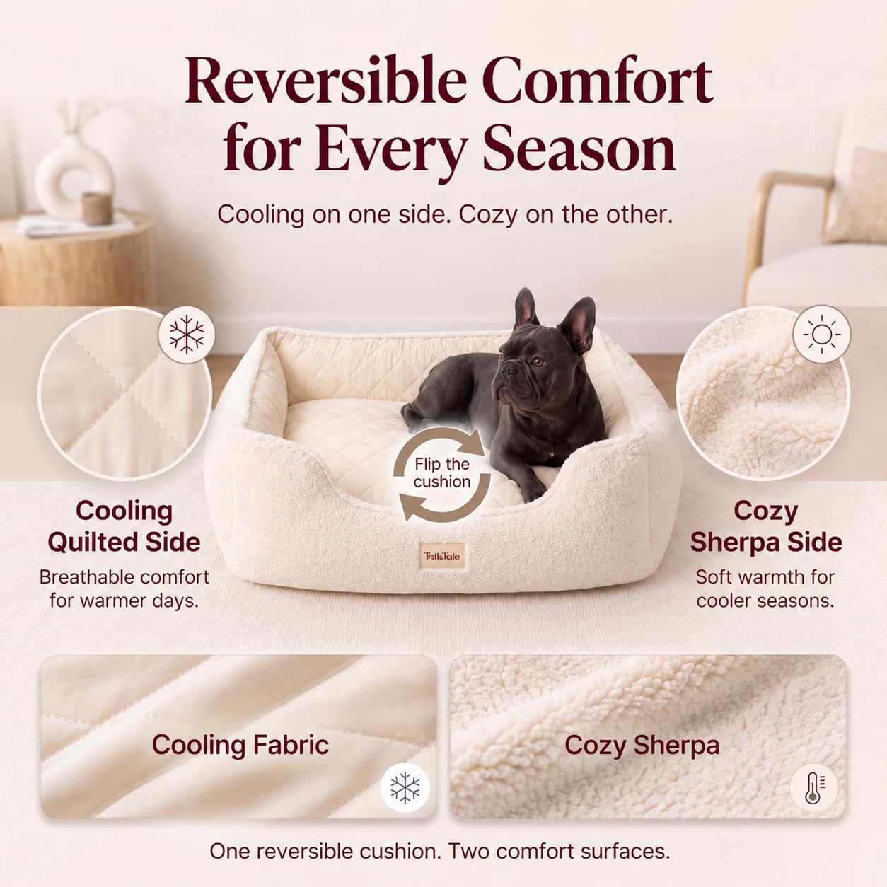 Orthopedic Dog Bed for Dogs, Puppies&Cats - Fluffy Comfort Pet Bed w/Memory Foam, Dog Pillow, Non-Slip Bottom&Durable Zipper. Cooling Crate Pad w/Chew Proof, Washable&Waterproof Cover
