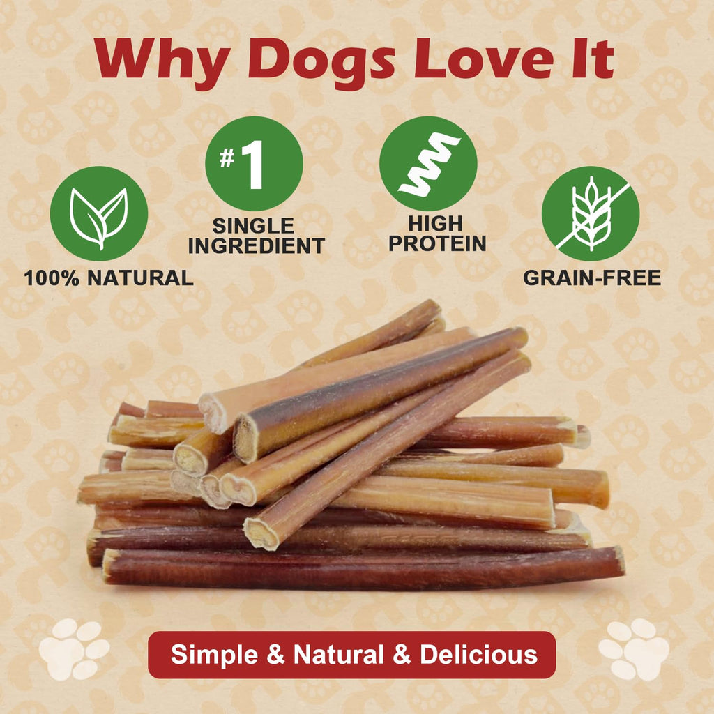 PETPURO 6" Natural Bully Sticks for Dogs, Long-Lasting USA Made Beef Dog Chew Treats 100 Count