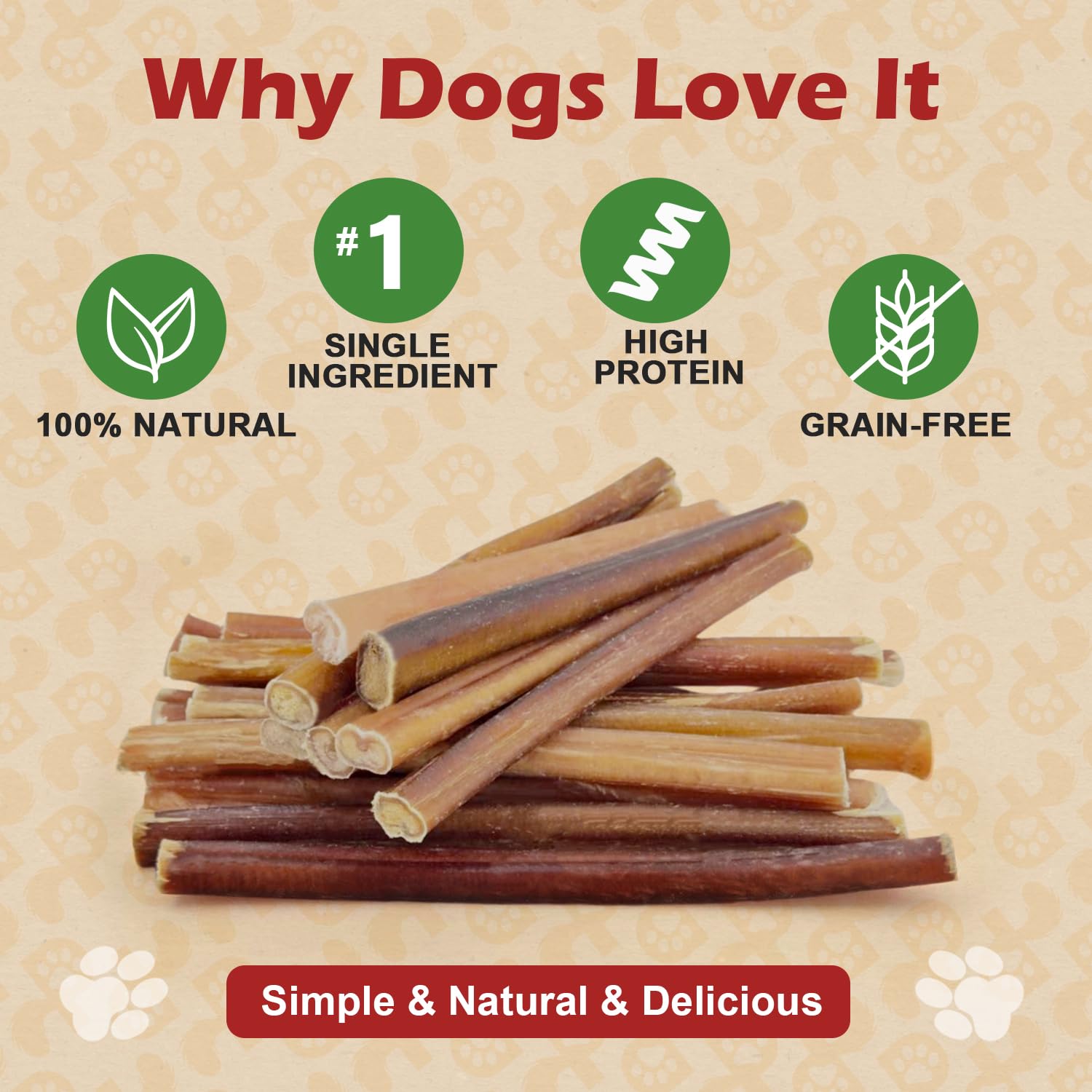 PETPURO 6" Natural Bully Sticks for Dogs, Long-Lasting USA Made Beef Dog Chew Treats 100 Count