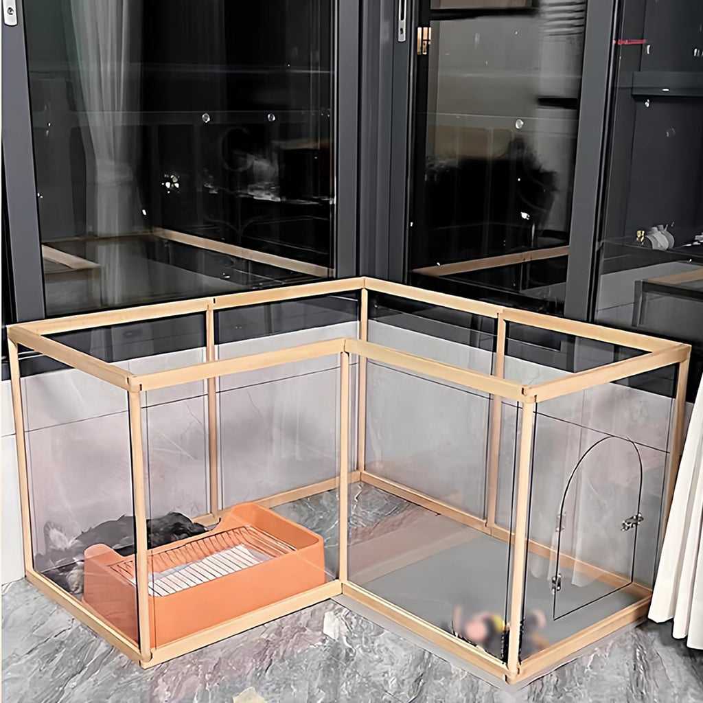 Transparent Dog Playpen with Door, Wooden Pet Fence BER for Small & Mum Dogs, DIY S Combinat, Cat Partit, Indoor/Outdoor Use