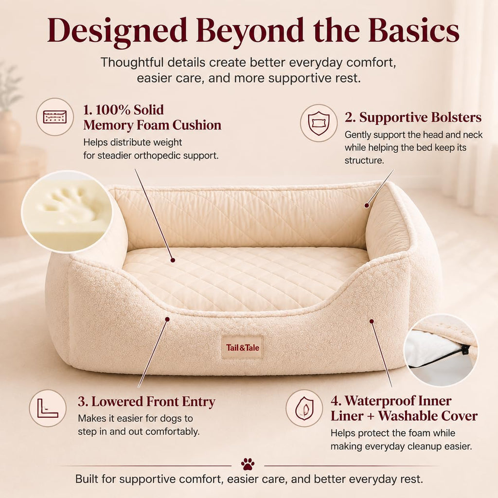 Orthopedic Dog Bed for Dogs, Puppies&Cats - Fluffy Comfort Pet Bed w/Memory Foam, Dog Pillow, Non-Slip Bottom&Durable Zipper. Cooling Crate Pad w/Chew Proof, Washable&Waterproof Cover