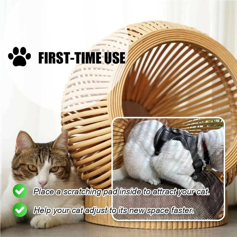 Handmade Wicker Cat Bed, Rattan Beds for Indoor Cats, Handwoven Bamboo Cave Pet, Natural Cat Bed Cave for Bedroom & Living Room