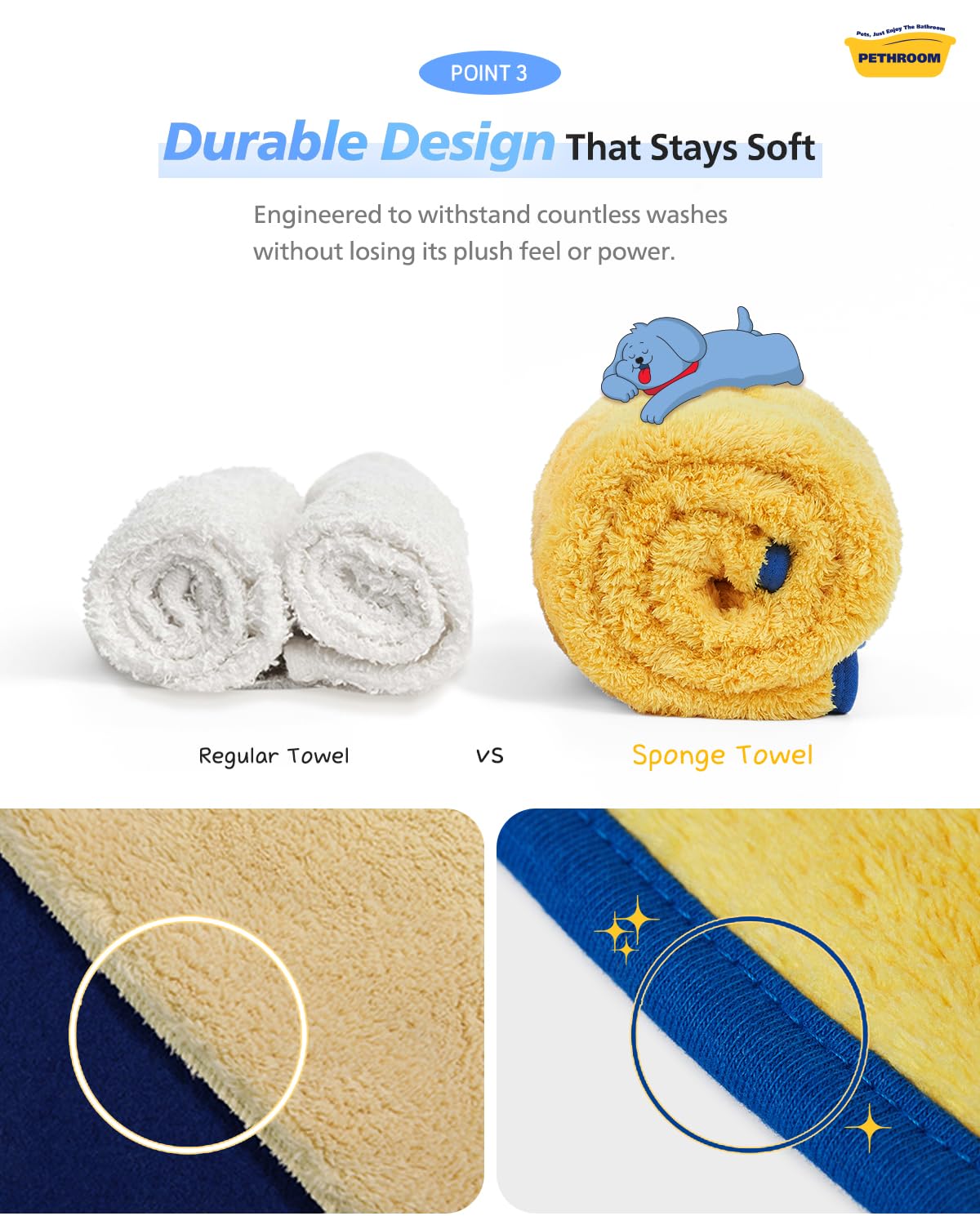 [PETHROOM] Sponge Dog Towels for Drying Dogs, Cats & Puppies Alike | Lightweight, Super Absorbent & Quick Drying Doggie Dryer Microfiber Towel | Soft Microfiber Pet Bath Towel (Large)