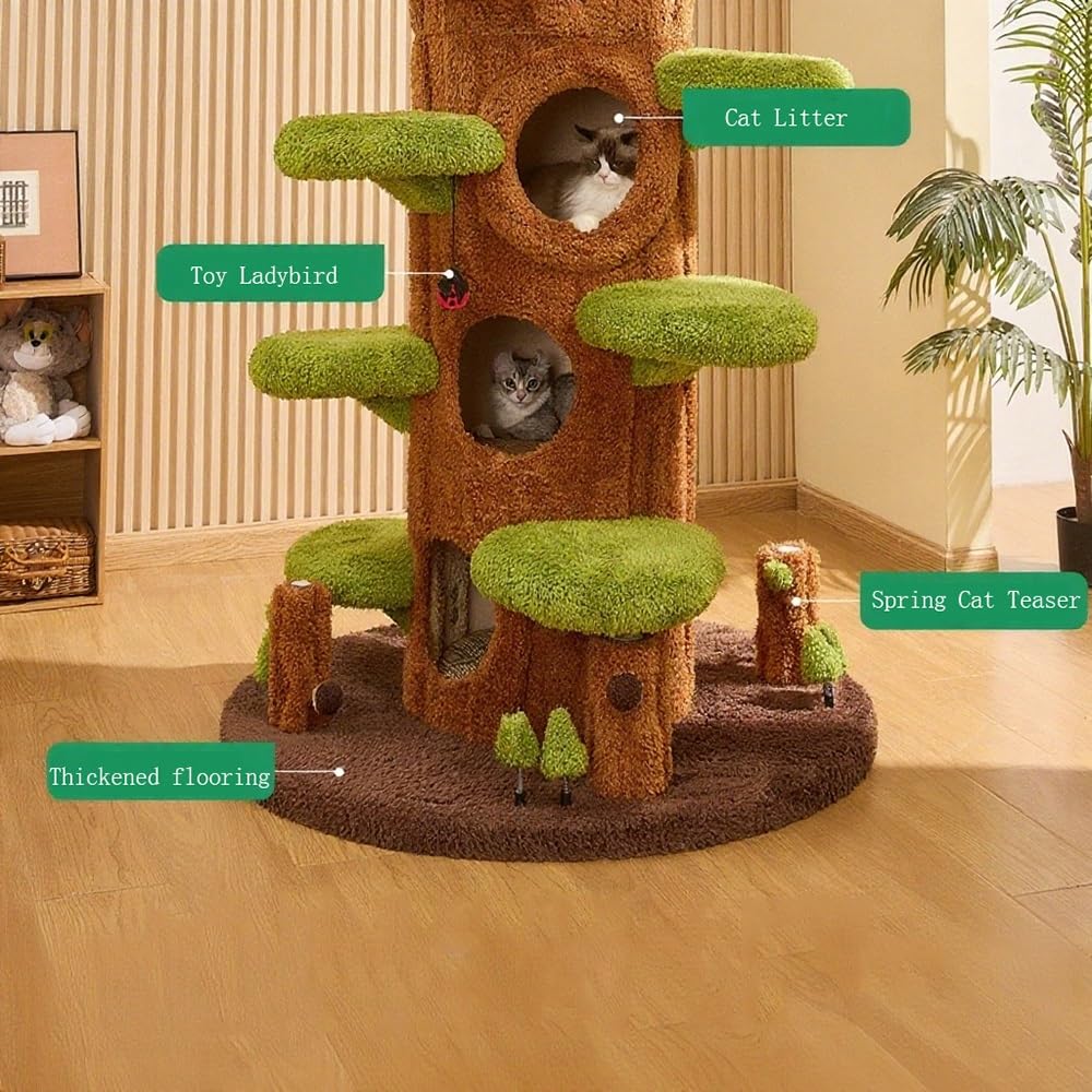 FURUIM2024M Cat Climbing Ultra High Cat Tree Indoor Tower Apartment with Grab Post Soft Mattress Bed