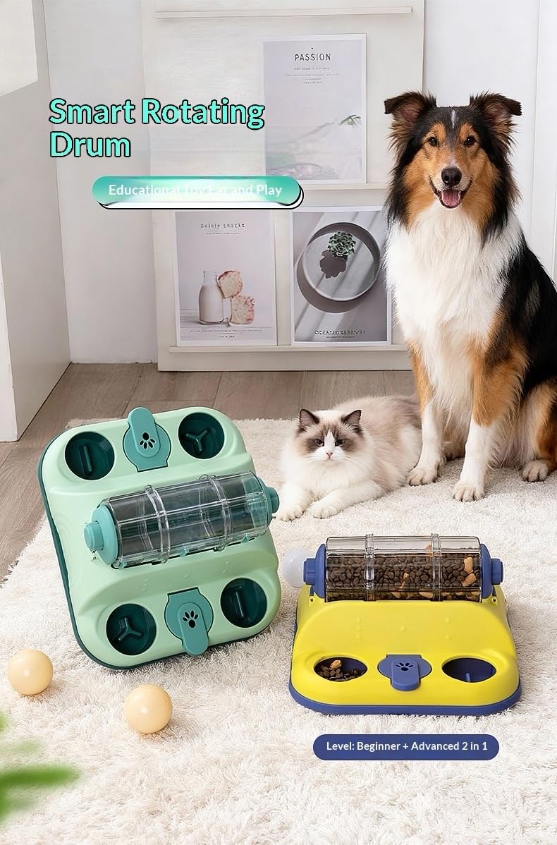 Cat Slow Feeder Bowl, Interactive Food Dispensing Cat Toy, Rolling Treat Dispenser for Indoor Cats