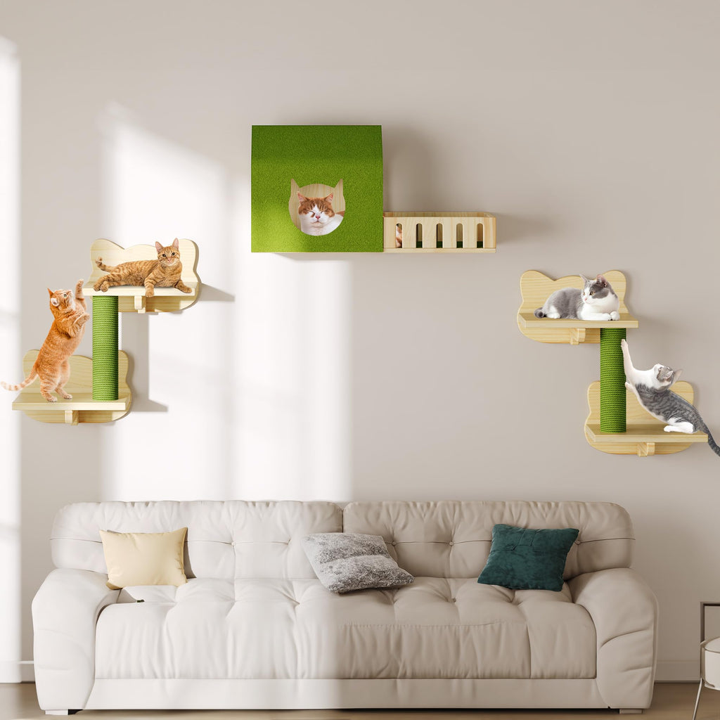 DWVO Cat Wall Shelves and Perches for Wall, Wooden Wall-Mounted Cat Furniture