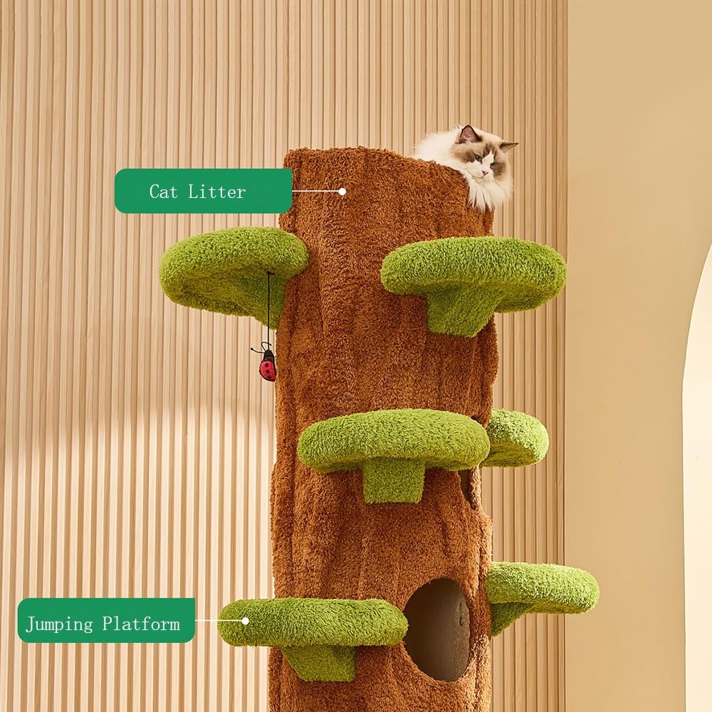 FURUIM2024M Cat Climbing Ultra High Cat Tree Indoor Tower Apartment with Grab Post Soft Mattress Bed