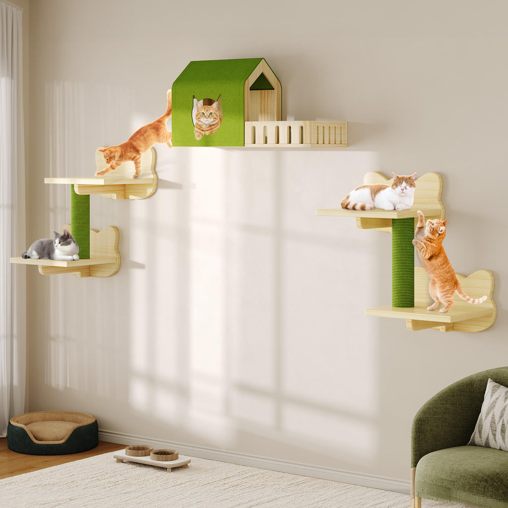 DWVO Cat Wall Shelves and Perches for Wall, Wooden Wall-Mounted Cat Furniture