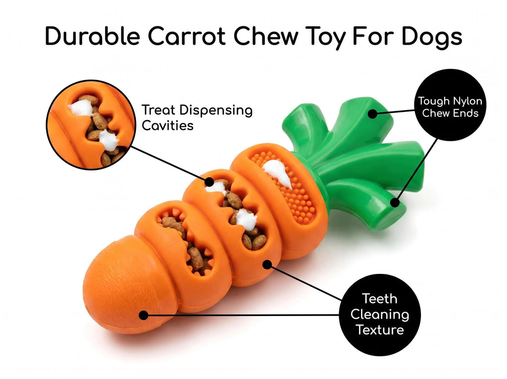Carrot Dog Chew Toy, Nylon Rubber Treat Dispensing Dental Toy for Aggressive Medium Large Dogs