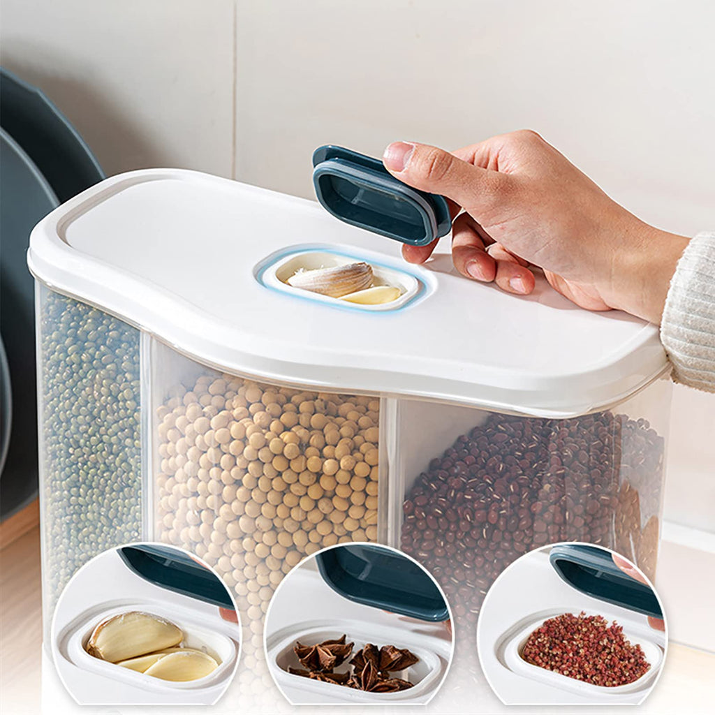 HB1 Pet Dog Food Storage Food Bucket Dog Snack Box Sealed Moisture-Proof Compartment Grain Storage Tank Partition Storage of Staple Foods,Green