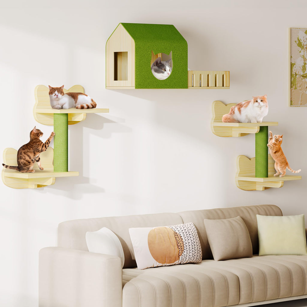 DWVO Cat Wall Shelves and Perches for Wall, Wooden Wall-Mounted Cat Furniture