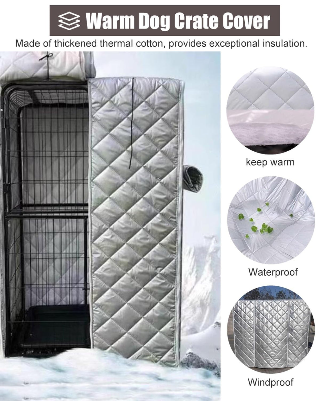 Winter Dog Crate Cover, Insulated & Breathable Outdoor Kennel Blanket for 24"-48" Crates, Custom Size (48x30x33in), Keeps Pets Warm & Private
