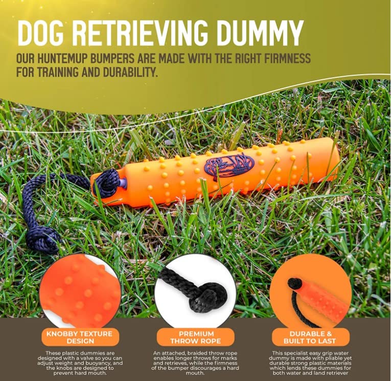 HuntEmUp Dog Training Kit - (6 pack) 2 inch Training Bumper with Throw Rope - White with Bumper Mesh Bumper Bird Bag Dog Training Dummy Bumper Storage Bag and whistle & lanyard combo and braided leash