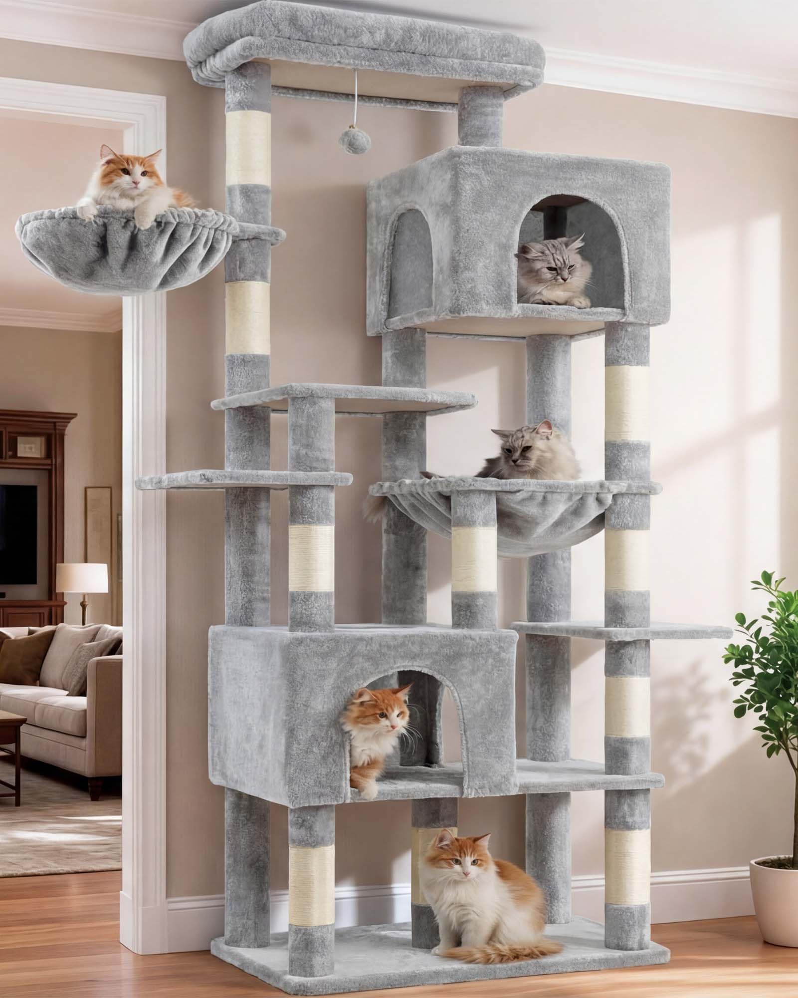 Heybly 76-Inch Heavy-Duty Cat Tree Tower for Large Cats
