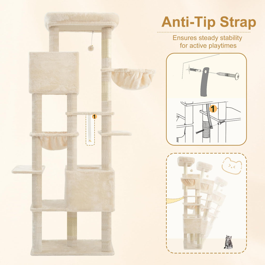 Heybly Cat Tree, 76-Inch Tall Heavy Duty Cat Tower for Big Cats