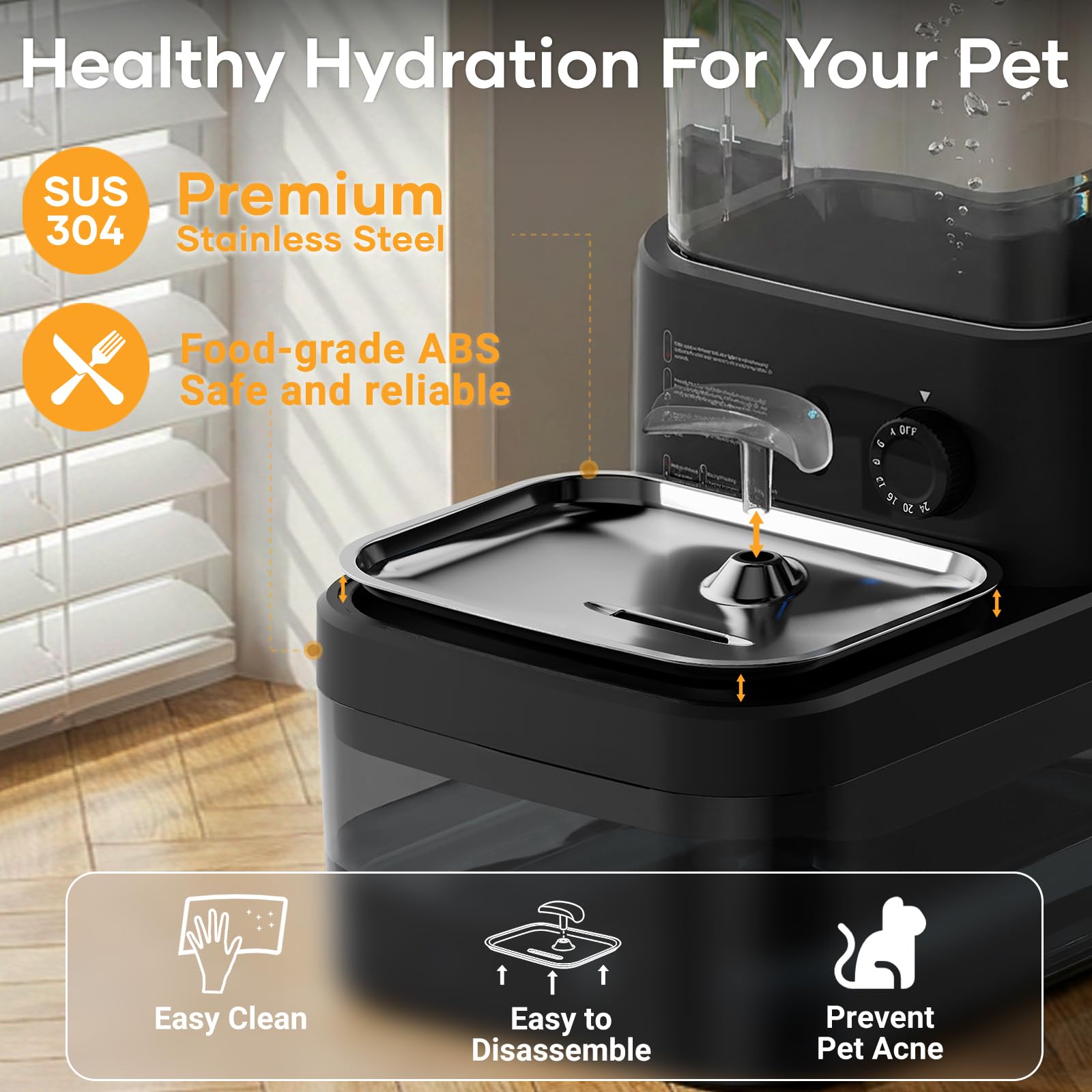 3L Filterless Cat Water Fountain, Wireless, Wastewater Separation
