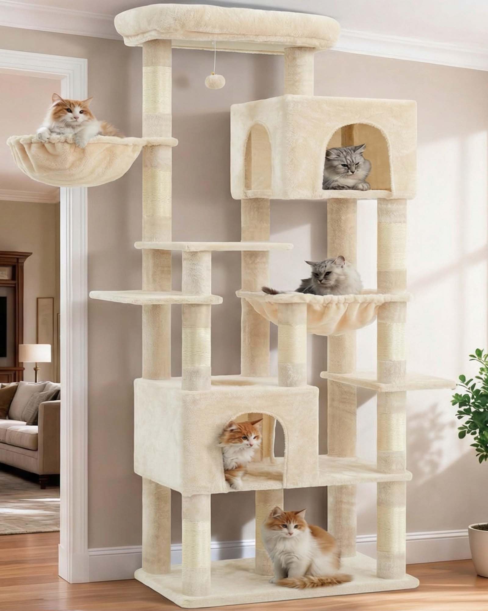 Heybly 76-Inch Heavy-Duty Cat Tree Tower for Large Cats