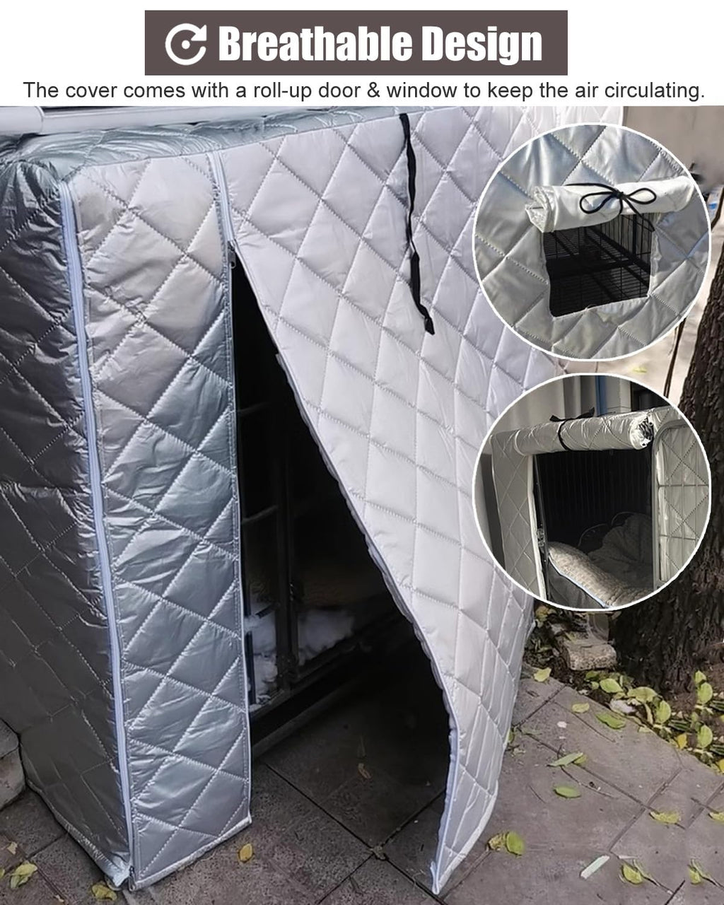 Winter Dog Crate Cover, Insulated & Breathable Outdoor Kennel Blanket for 24"-48" Crates, Custom Size (48x30x33in), Keeps Pets Warm & Private