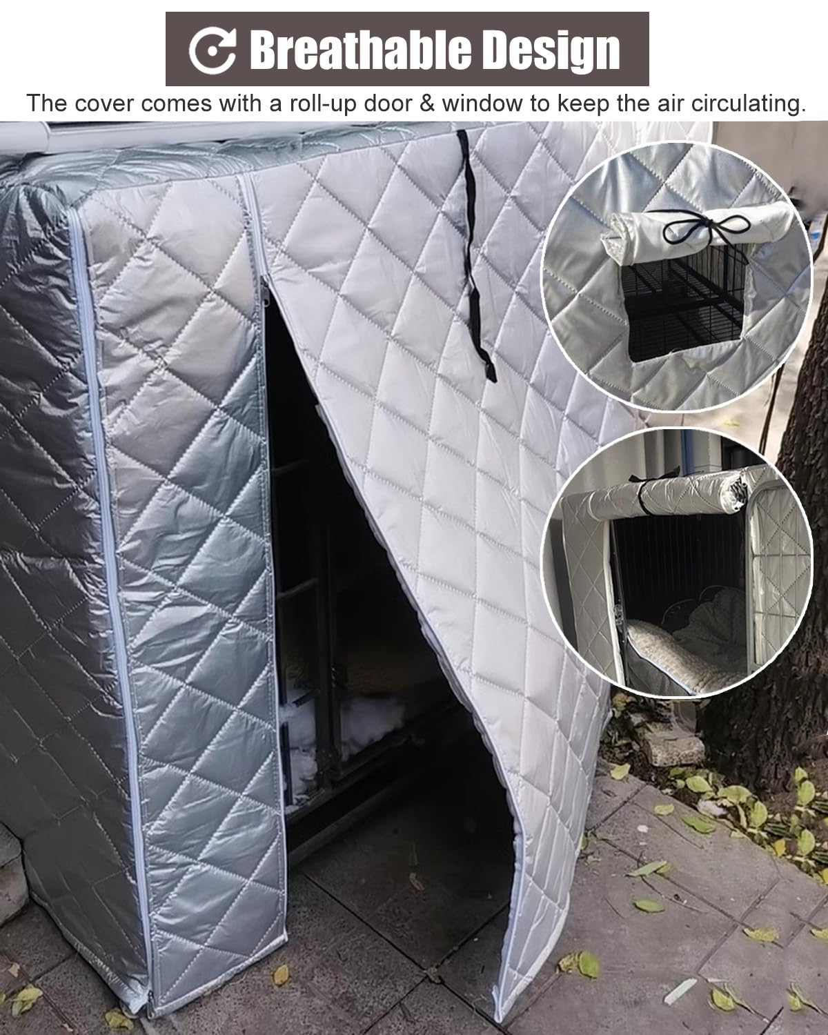 Winter Dog Crate Cover, Insulated & Breathable Outdoor Kennel Blanket for 24"-48" Crates, Custom Size (48x30x33in), Keeps Pets Warm & Private