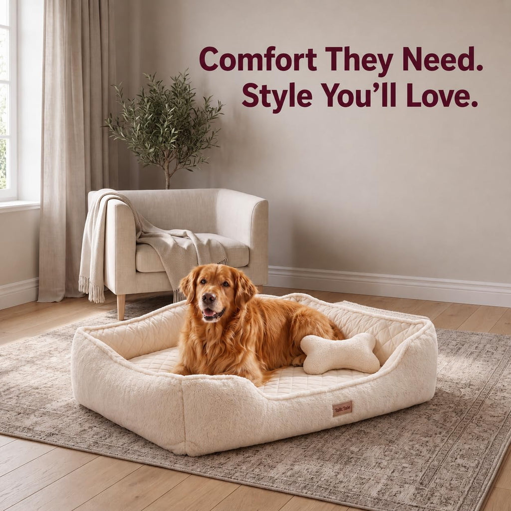 Orthopedic Dog Bed for Dogs, Puppies&Cats - Fluffy Comfort Pet Bed w/Memory Foam, Dog Pillow, Non-Slip Bottom&Durable Zipper. Cooling Crate Pad w/Chew Proof, Washable&Waterproof Cover