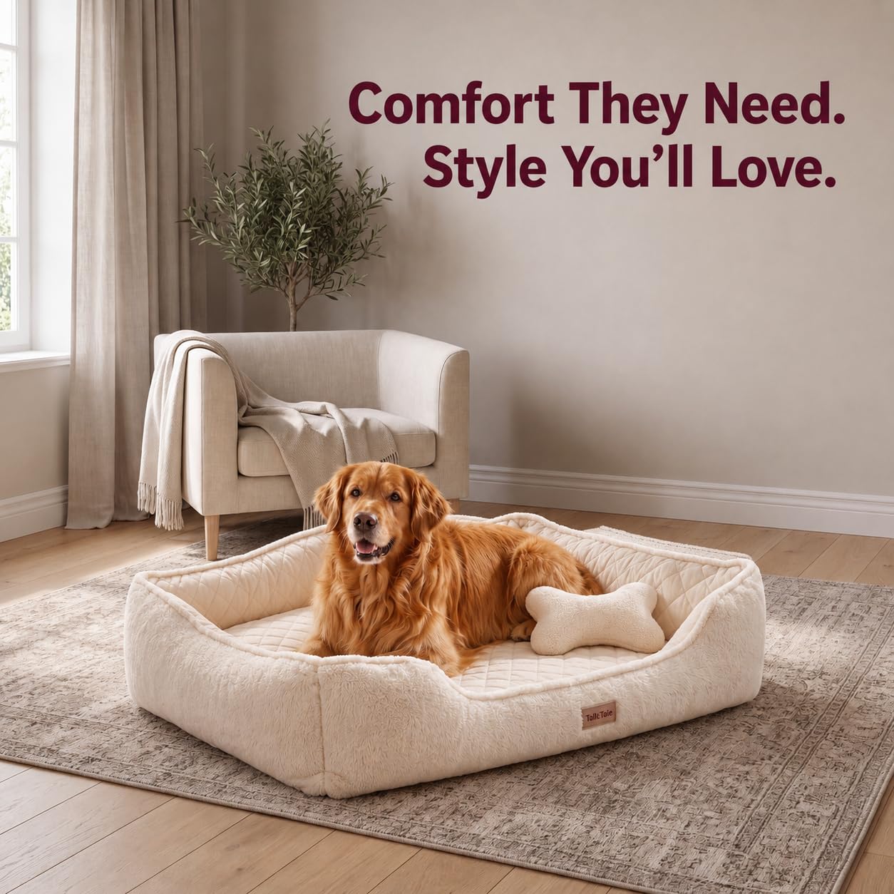 Orthopedic Dog Bed for Dogs, Puppies&Cats - Fluffy Comfort Pet Bed w/Memory Foam, Dog Pillow, Non-Slip Bottom&Durable Zipper. Cooling Crate Pad w/Chew Proof, Washable&Waterproof Cover