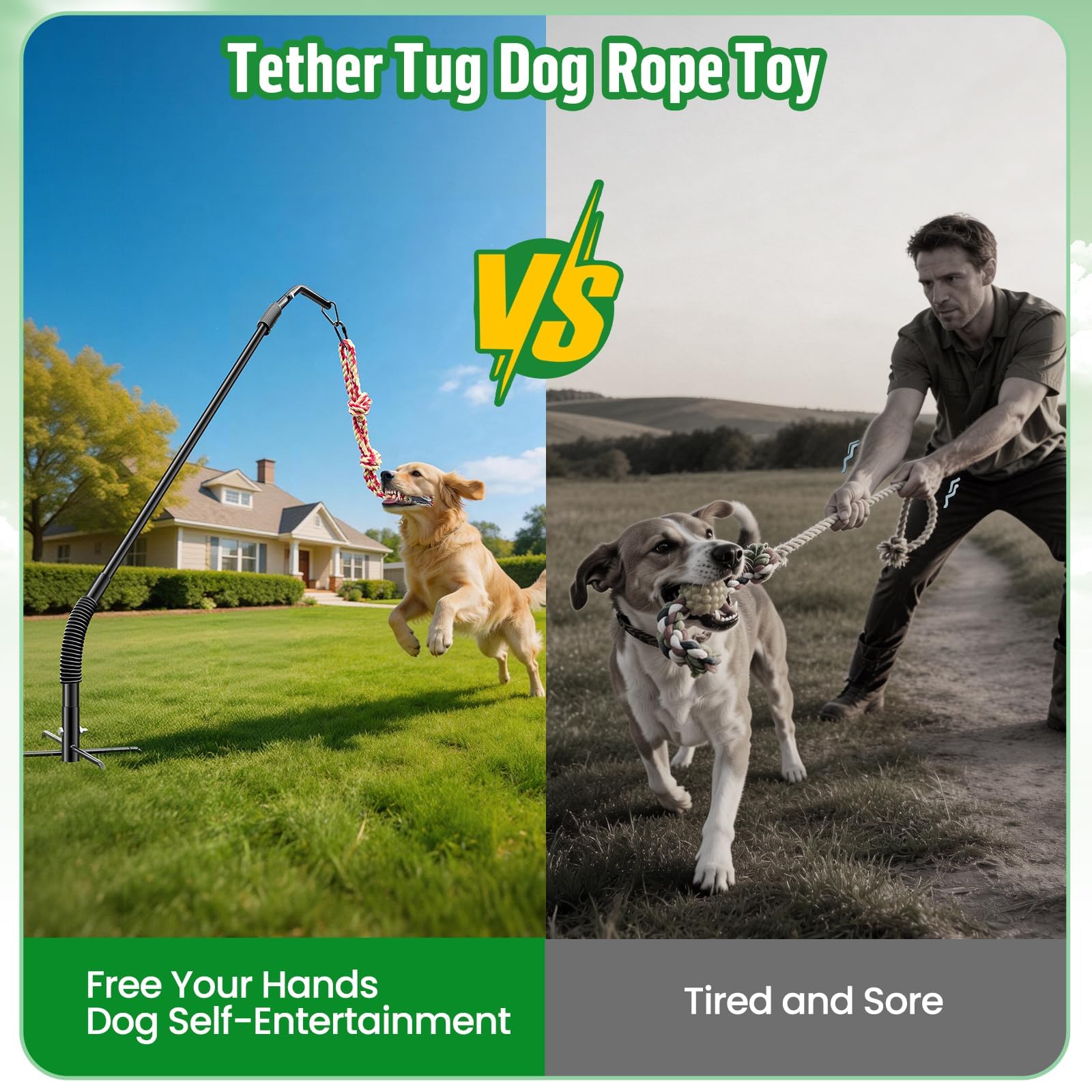 DESELL Outdoor Tether Tug Dog Rope Toy Interactive Tug of War Toy for Large Medium Small Dogs