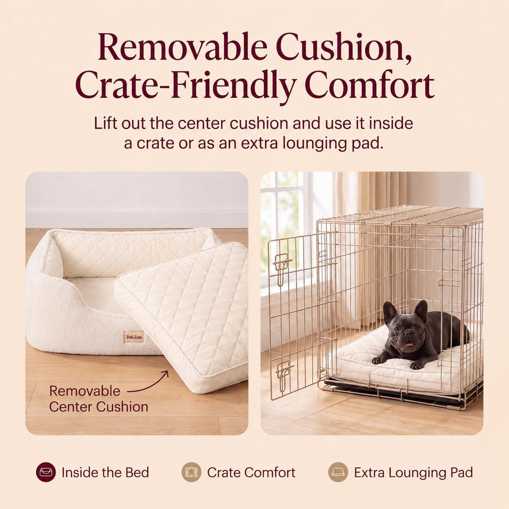 Orthopedic Dog Bed for Dogs, Puppies&Cats - Fluffy Comfort Pet Bed w/Memory Foam, Dog Pillow, Non-Slip Bottom&Durable Zipper. Cooling Crate Pad w/Chew Proof, Washable&Waterproof Cover