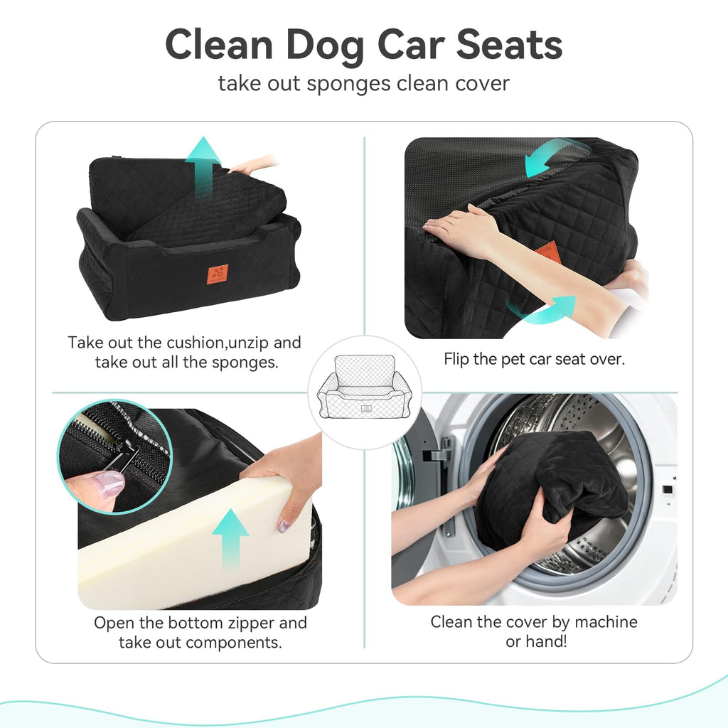 XIEEAOZEE Dog Car Seat for Large/Medium Dogs up to 55 lbs, Travel Car Dog Bed Filling Memory Foam, Washable Pet Booster Carseat for 2 Small Dogs, 2 Safety Leashes, Side Pocket