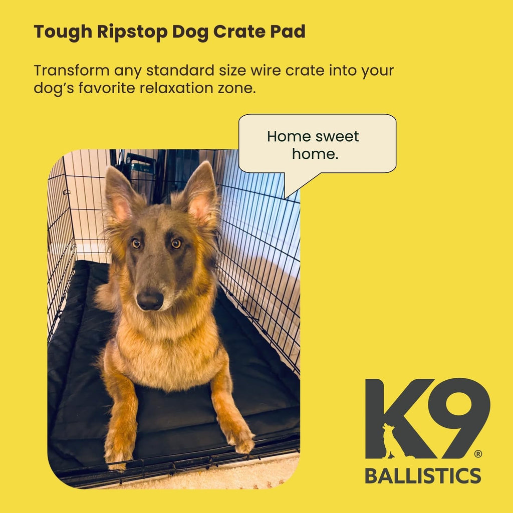 K9 Ballistics Tough Rip-Stop Dog Crate Pad - Washable, Durable and Water Resistant Dog Crate Beds - Sizes: Small, Medium, Large, XL, XXL. Fits in Crate