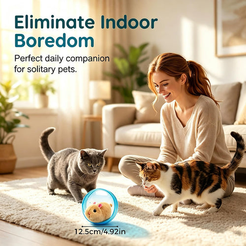 2026 New Self-Rolling Interactive Cat Ball,Realistic Animal Automatic Moving Toy,360° Spin Chasing Ball with Plush Animal Inside,Fun Indoor Interactive Pet Balls for Cats & Dogs(No Battery)(1)