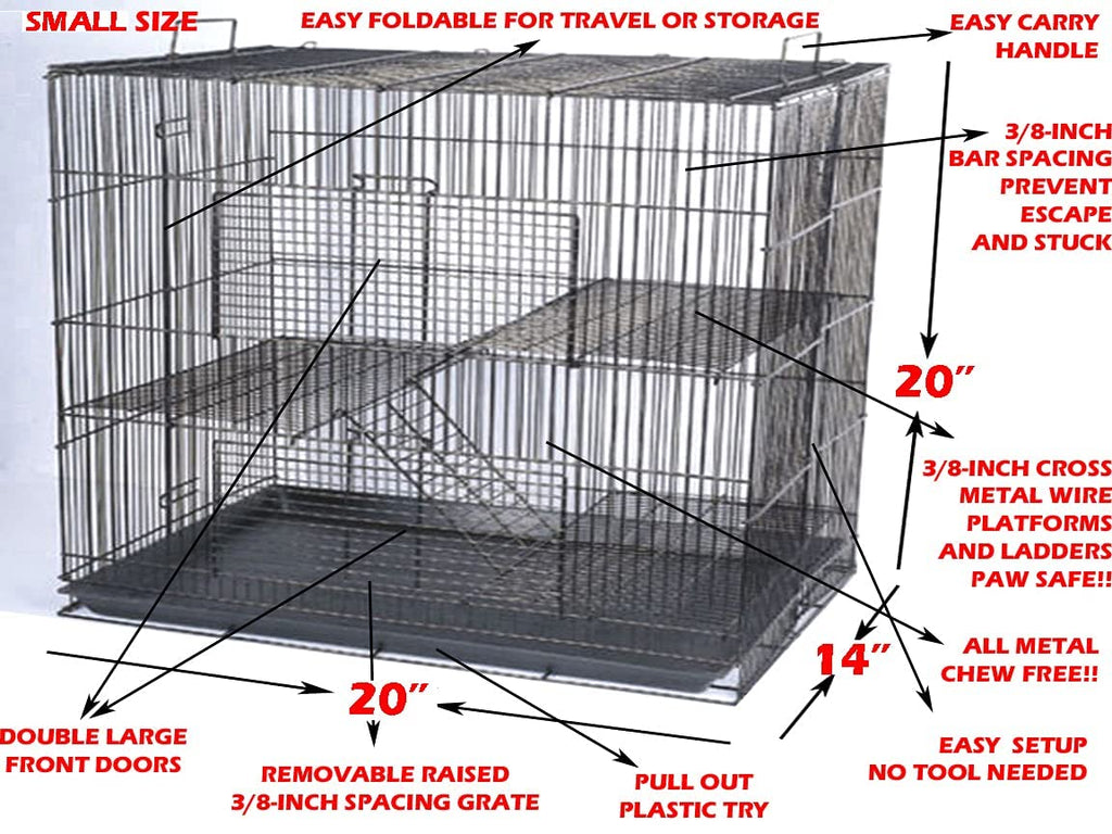 Mcage Three Size, 3 Level with Tight 3/8 Inch Bar Spacing Shelves Ladders for Guinea Pig Ferret Chinchilla Sugar Glider Rats Mice Gerbil Animal Cage
