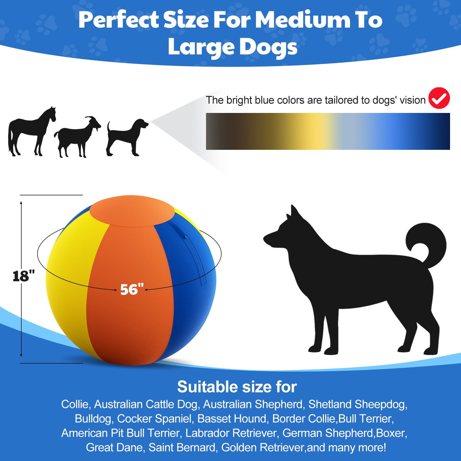 Happypaw 3.0 2026 Upgrade Herding Ball for Dogs – Enhanced Chew Resistance & Heavy-Duty Material, Dog Toy Agility Equipment for Australian Shepherds,Collies,Includes 5 Repair Patches
