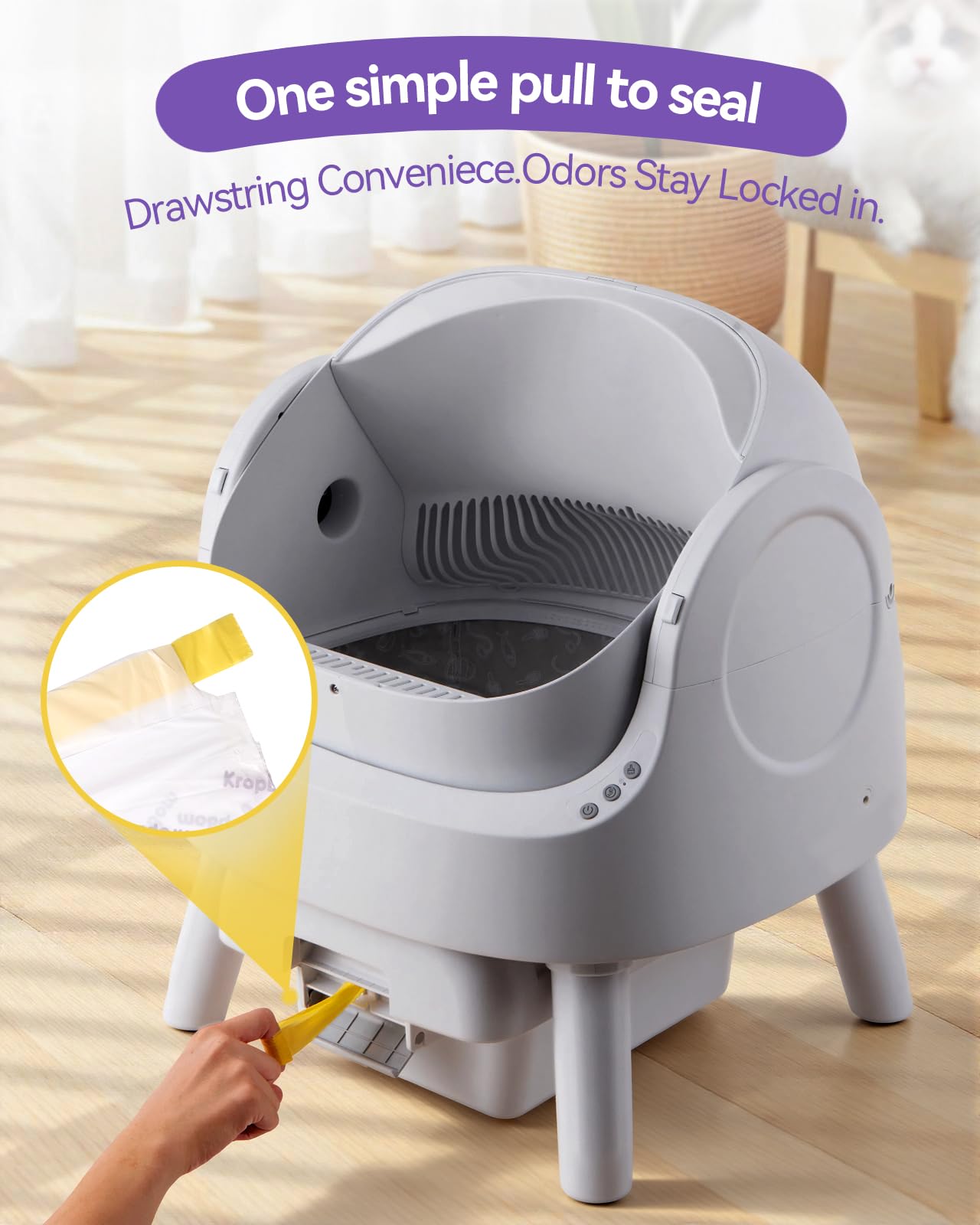 Automatic Cat Litter Box Liners Compatible with PetPivot AutoScooper 11/12 and Similar Open Top Self Cleaning Litter Box, Heavy Duty Cat Litter Bags Liners with Drawstring, 25.19" x 11.8"