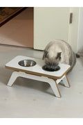 Pet Food and Water Bowl Stand for Cats and Dogs | White | MDF Wood and Metal | 2 Stainless Steel Bowls Included | Modern Design - White