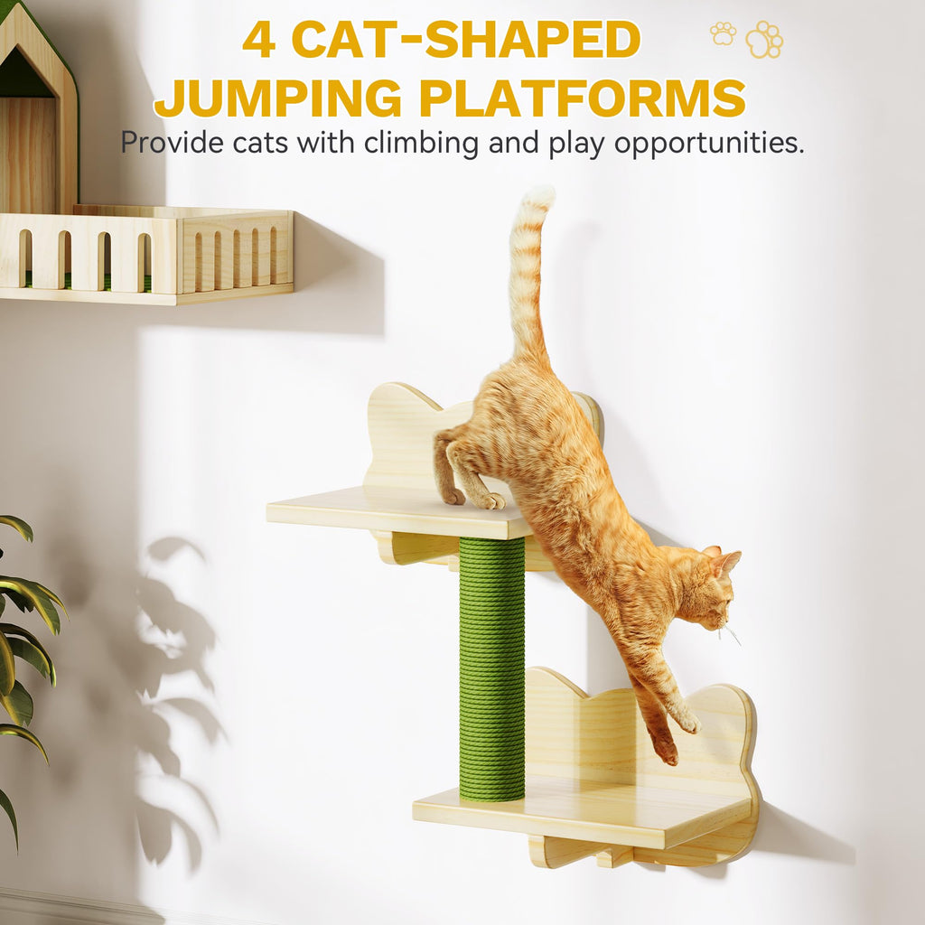 DWVO Cat Wall Shelves and Perches for Wall, Wooden Wall-Mounted Cat Furniture