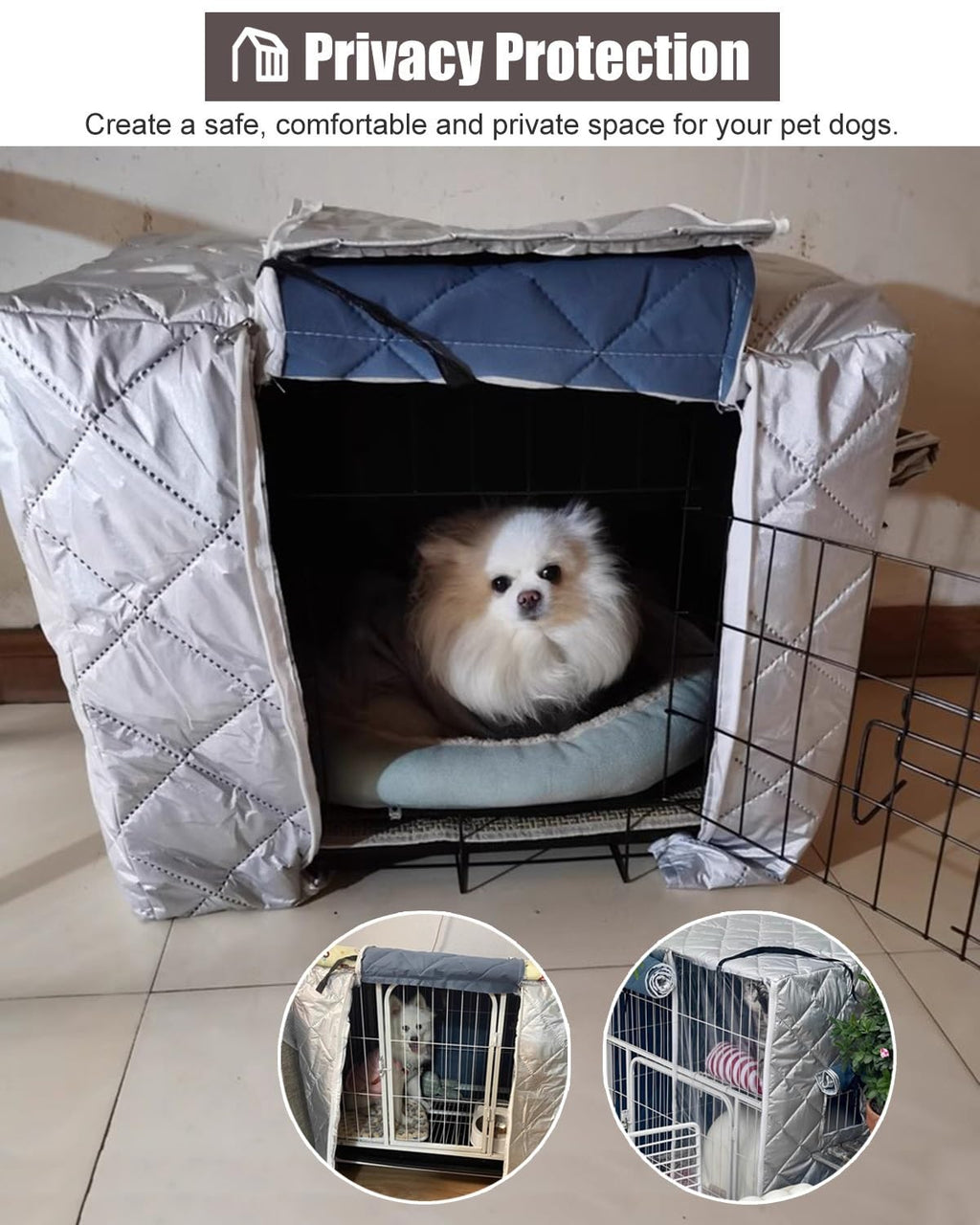 Winter Dog Crate Cover, Insulated & Breathable Outdoor Kennel Blanket for 24"-48" Crates, Custom Size (48x30x33in), Keeps Pets Warm & Private