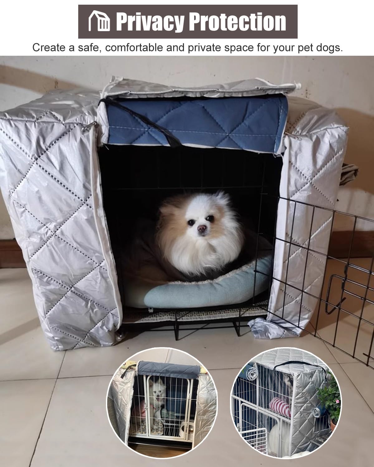 Winter Dog Crate Cover, Insulated & Breathable Outdoor Kennel Blanket for 24"-48" Crates, Custom Size (48x30x33in), Keeps Pets Warm & Private