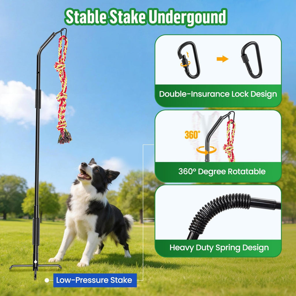 DESELL Outdoor Tether Tug Dog Rope Toy Interactive Tug of War Toy for Large Medium Small Dogs
