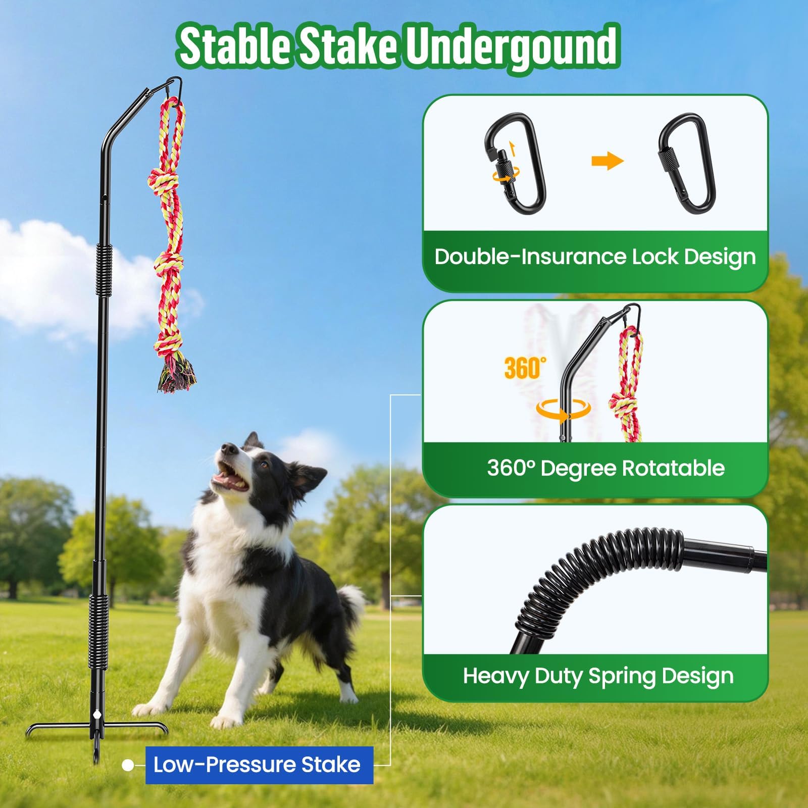 DESELL Outdoor Tether Tug Dog Rope Toy Interactive Tug of War Toy for Large Medium Small Dogs