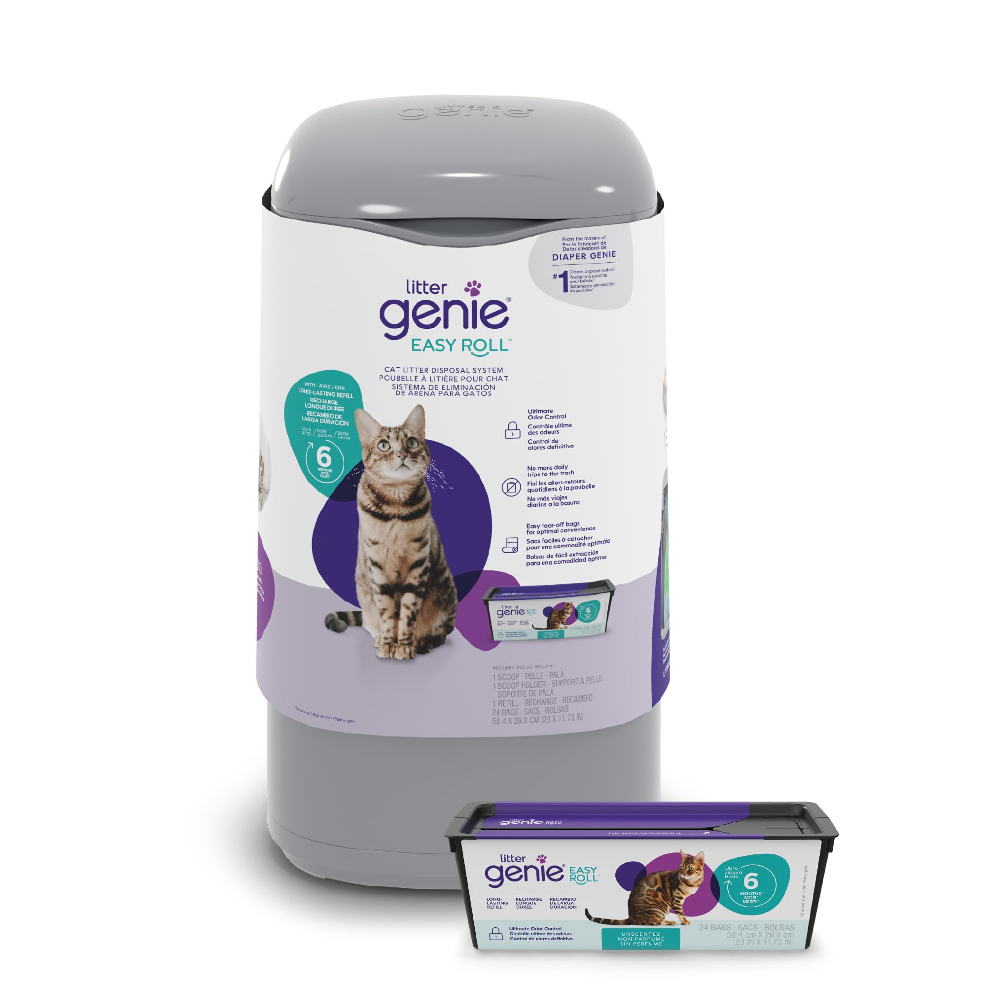 Litter Genie Easy Roll Pail Cat Litter Box Waste Disposal System