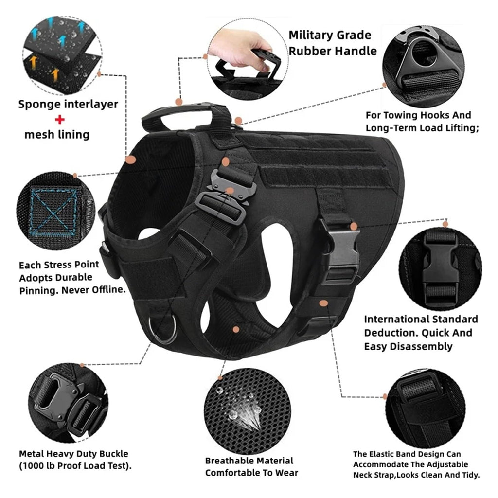 Tactical Military Vest Pet German Shepherd Golden Retriever Tactical Training Dog Harness and Leash Set for All Breeds Dogs