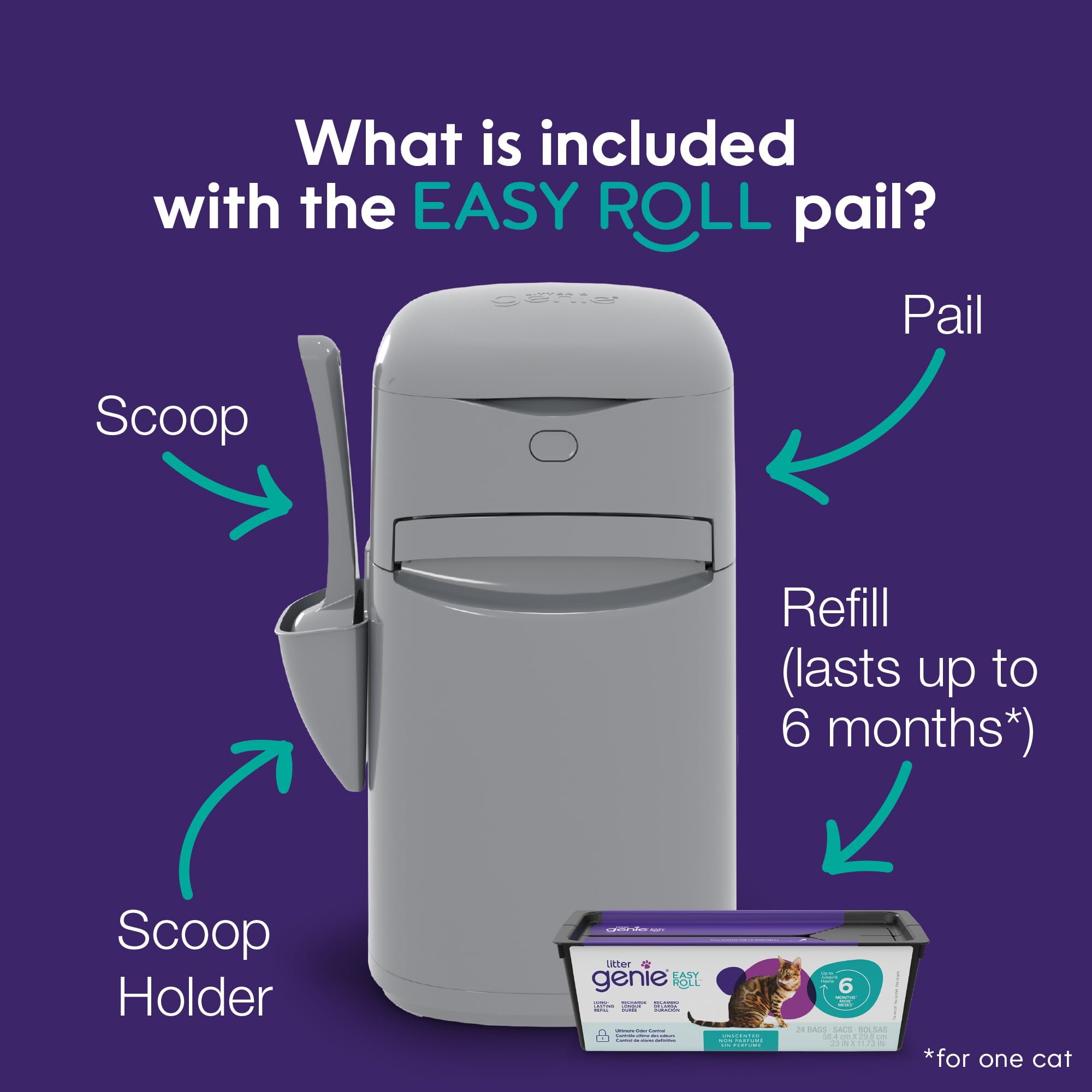 Litter Genie Easy Roll Pail Cat Litter Box Waste Disposal System