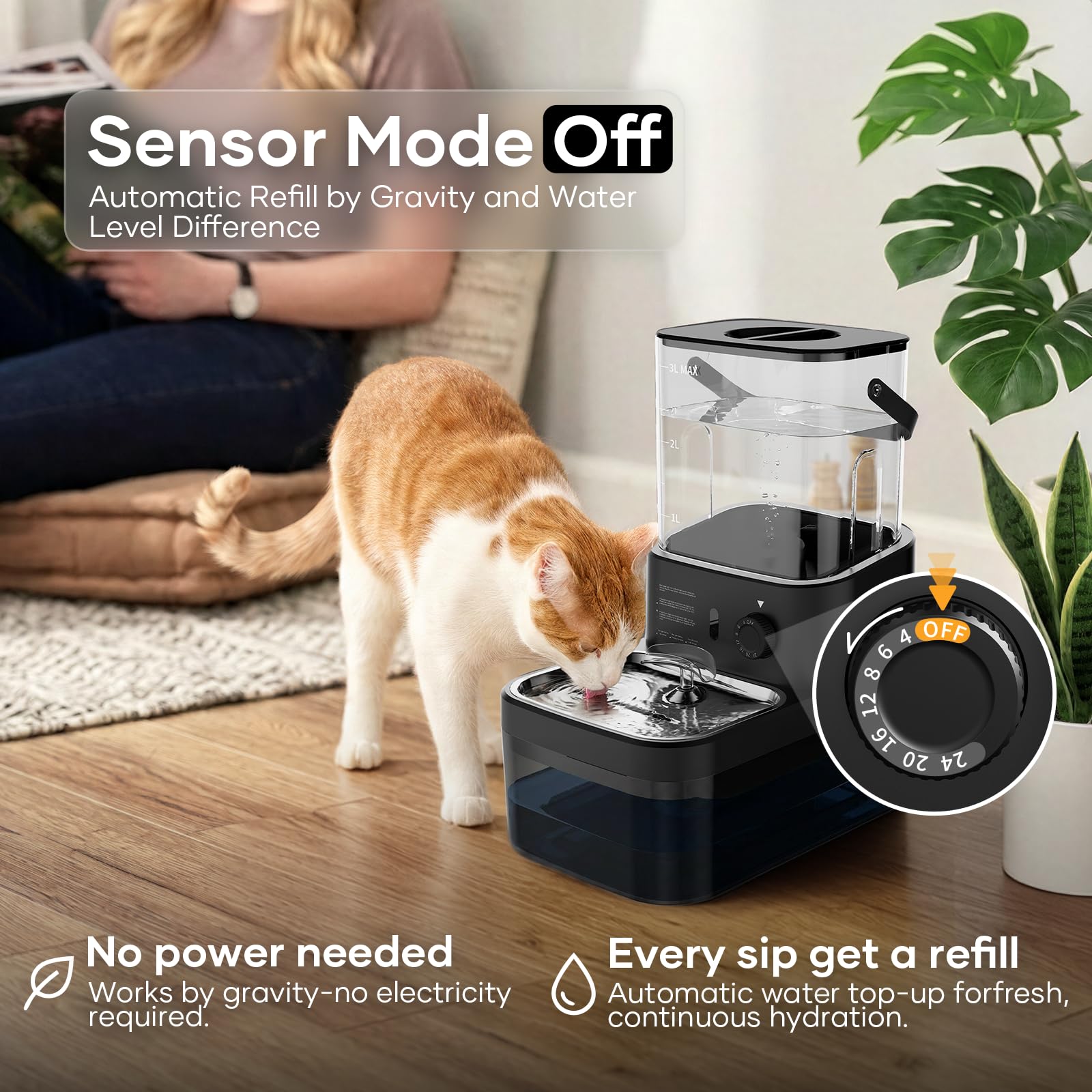 3L Filterless Cat Water Fountain, Wireless, Wastewater Separation