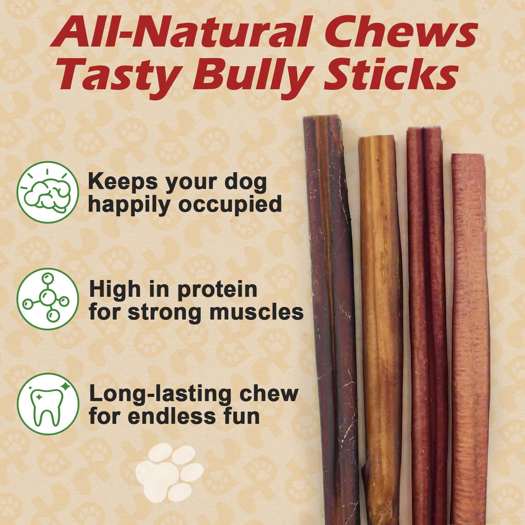 PETPURO 6" Natural Bully Sticks for Dogs, Long-Lasting USA Made Beef Dog Chew Treats 100 Count