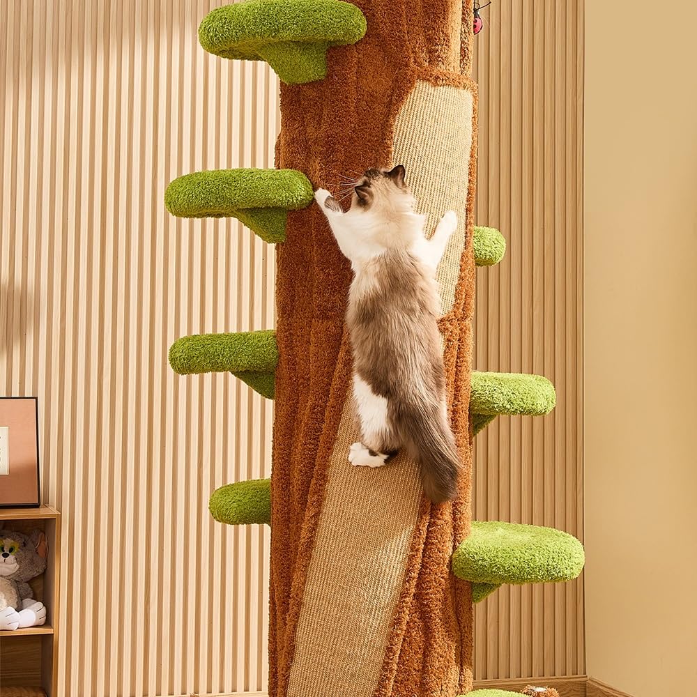 FURUIM2024M Cat Climbing Ultra High Cat Tree Indoor Tower Apartment with Grab Post Soft Mattress Bed
