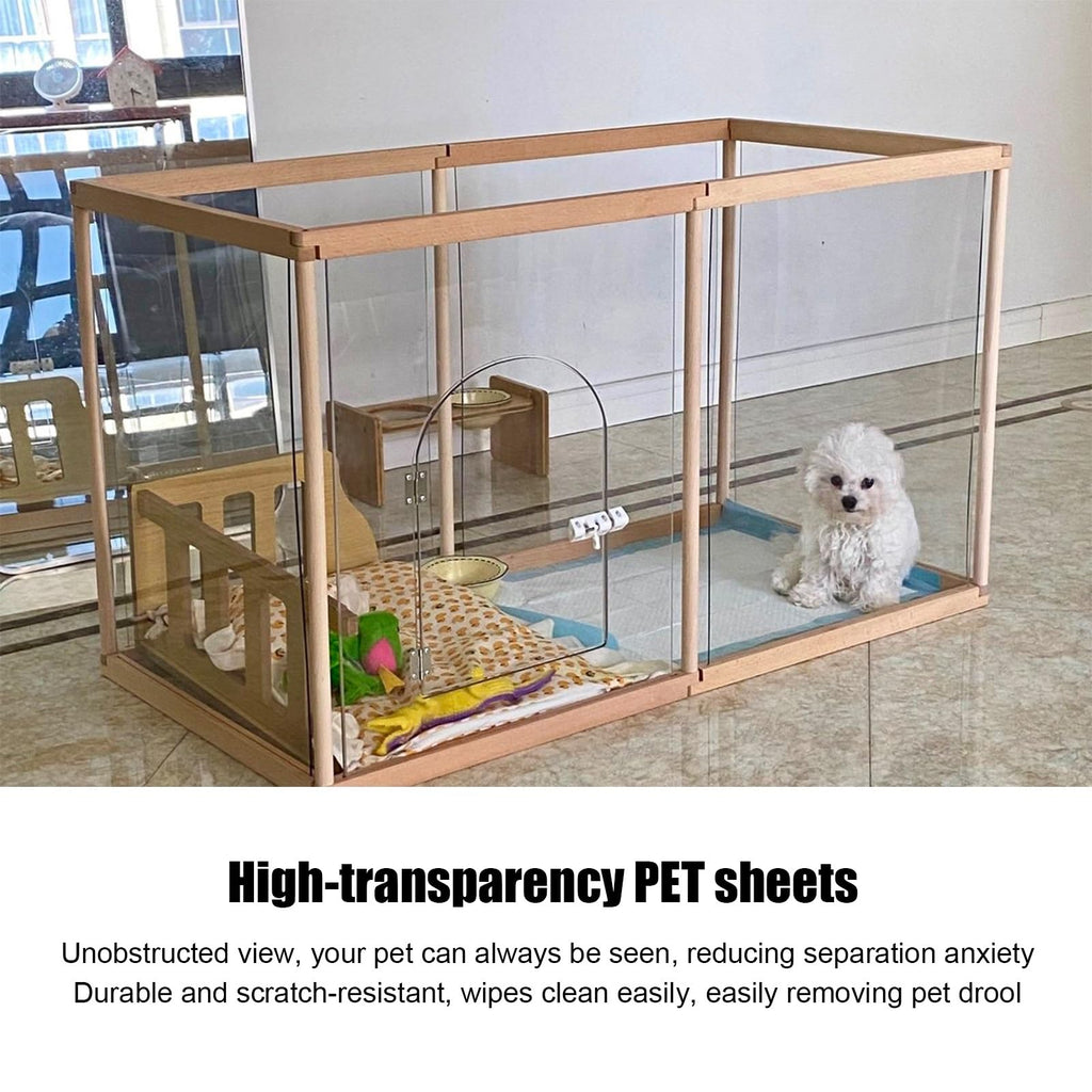 Transparent Dog Playpen with Door, Wooden Pet Fence BER for Small & Mum Dogs, DIY S Combinat, Cat Partit, Indoor/Outdoor Use