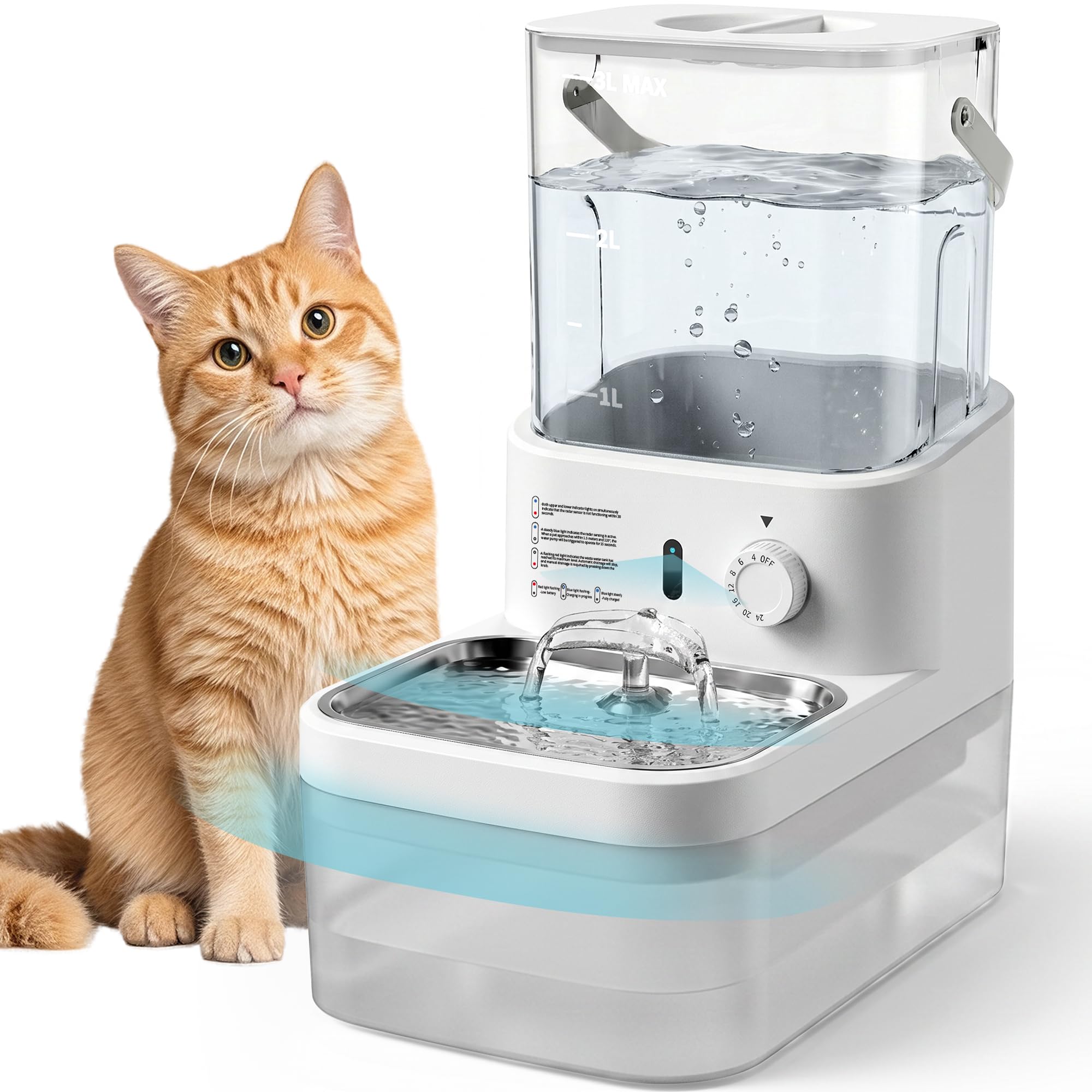 3L Wireless Filterless Cat Water Fountain with Waste Separation