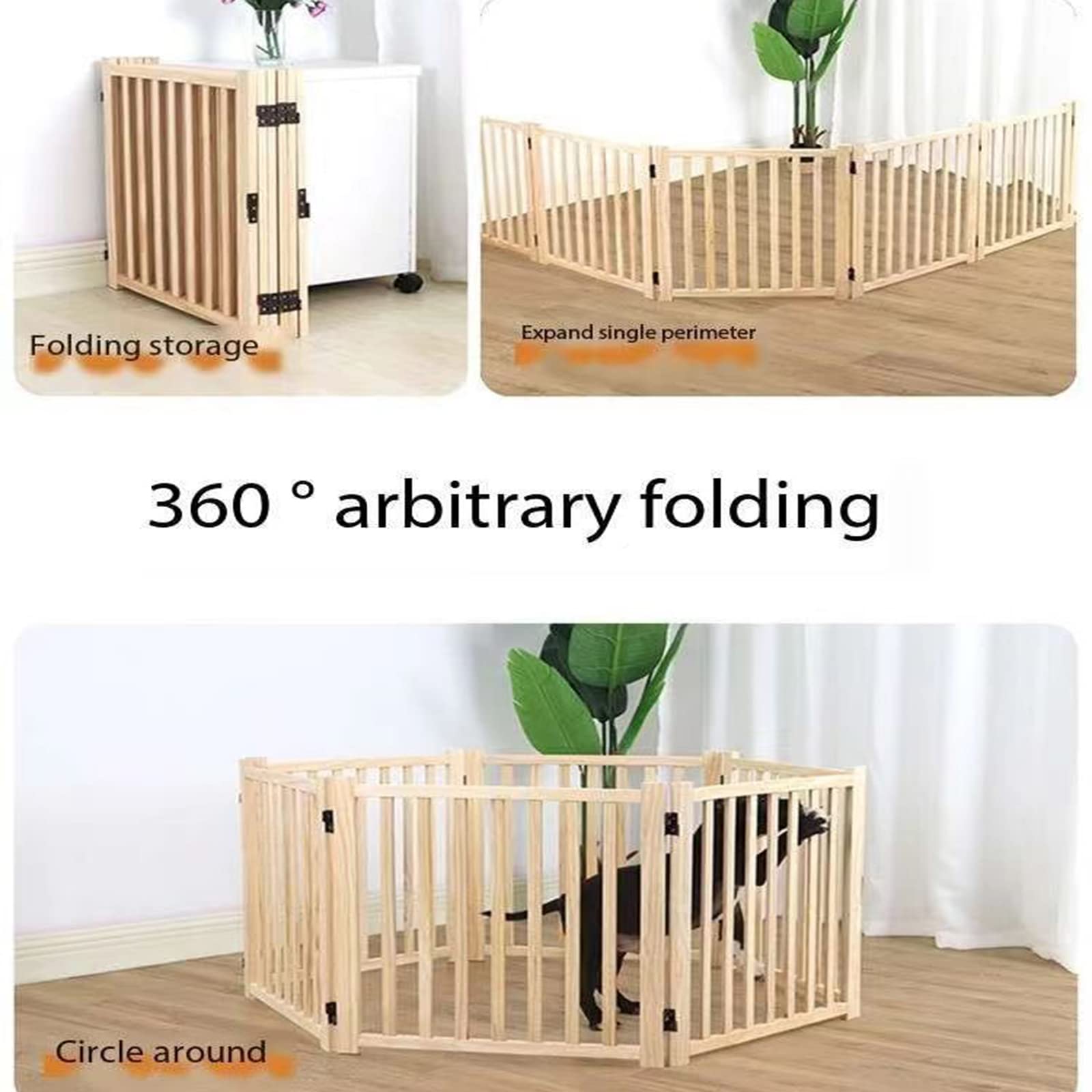 Yuidaaavzz Freestanding Pet Gate with Gate, Pet Playpen, Portable Wooden Fence with Supporting Feet for Kitchen Door Stairs ()