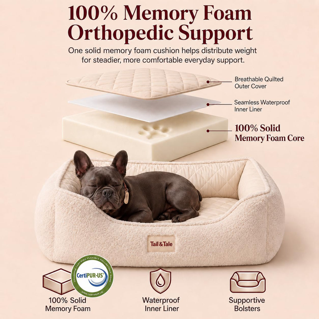 Orthopedic Dog Bed for Dogs, Puppies&Cats - Fluffy Comfort Pet Bed w/Memory Foam, Dog Pillow, Non-Slip Bottom&Durable Zipper. Cooling Crate Pad w/Chew Proof, Washable&Waterproof Cover
