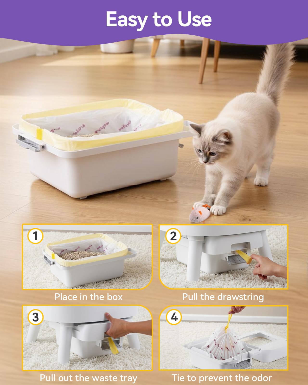 Automatic Cat Litter Box Liners Compatible with PetPivot AutoScooper 11/12 and Similar Open Top Self Cleaning Litter Box, Heavy Duty Cat Litter Bags Liners with Drawstring, 25.19" x 11.8"